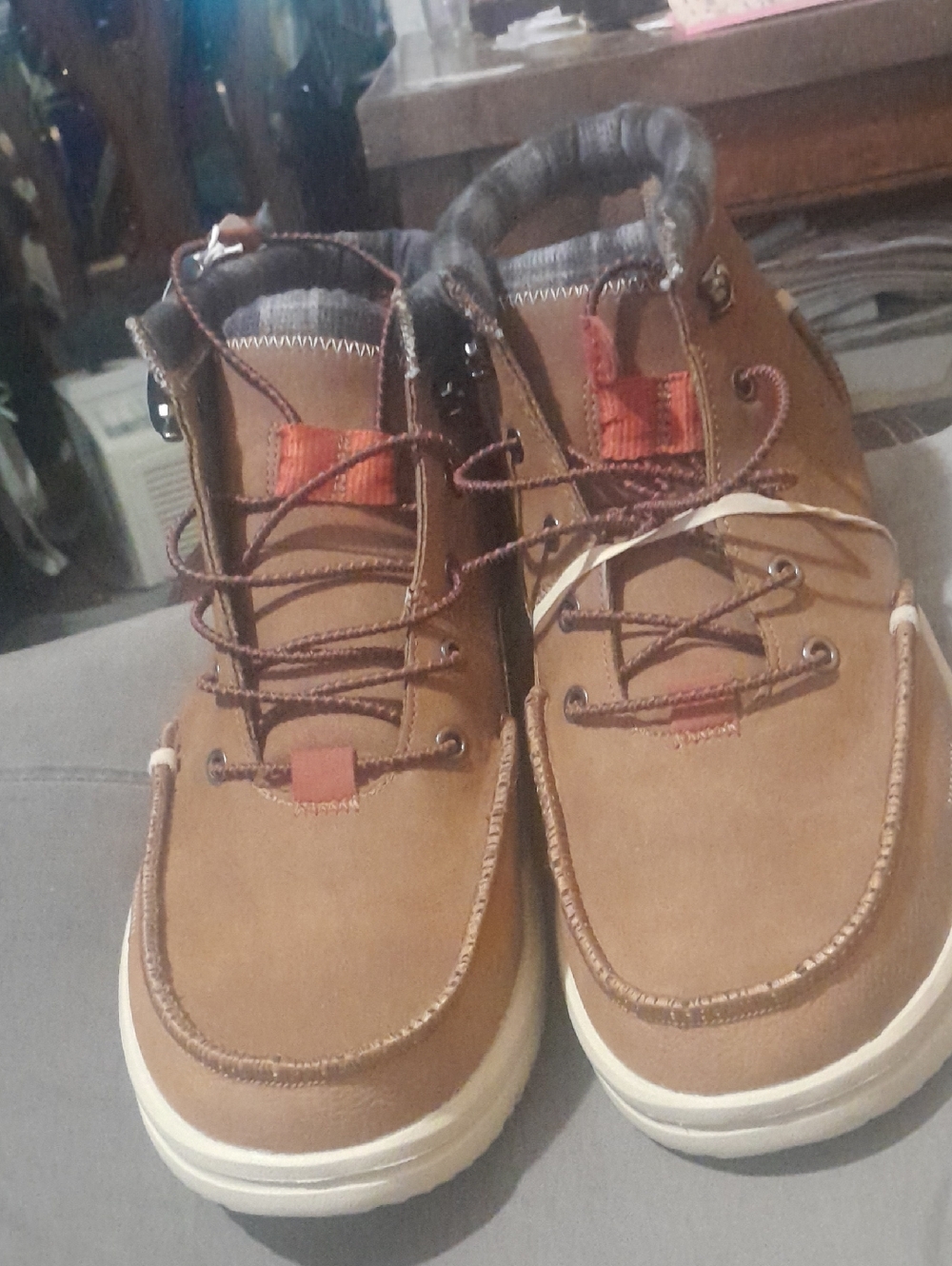 Hey Dude Tan Brown Leather-Style Lace-Up Casual Boots - Picture 5 of 6